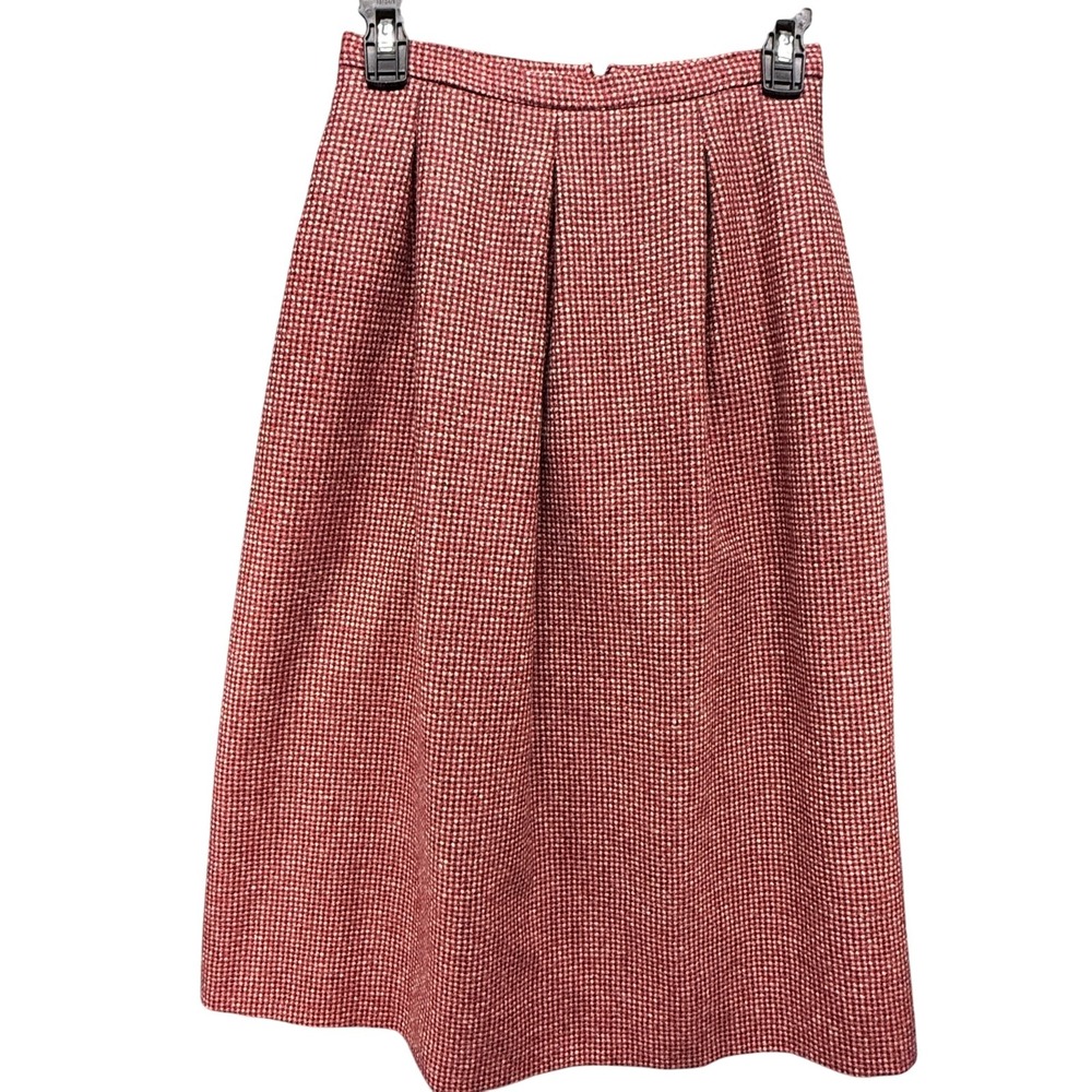 Guy Laroche Diffusion Skirt Womens 36 Red Tweed A-Line Midi Lined Made in France - Picture 1 of 16